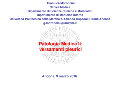 Lezione 4 - Patologie pleuriche 2016